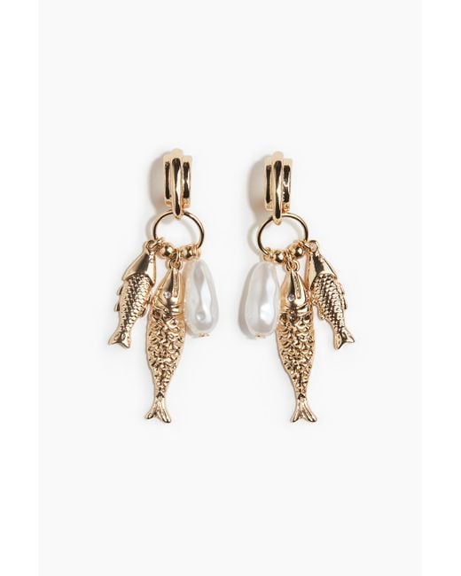 H&M Pendant Hoop Earrings in het Yellow