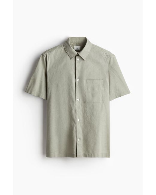 H&M Kurzarmhemd aus Leinenmix in Loose Fit in Green für Herren