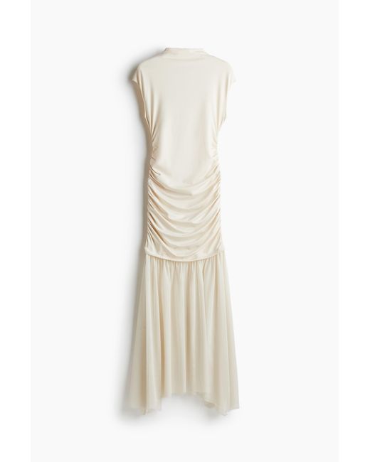 H&M White Drapiertes Kleid mit Meshrock