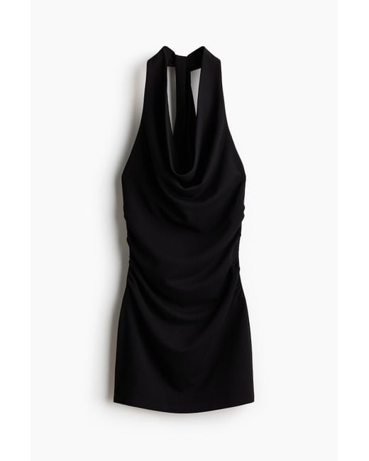 H&M Gedrapeerde Halterjurk in het Black