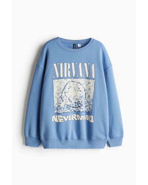 H&M Blue Oversized Sweatshirt mit Print