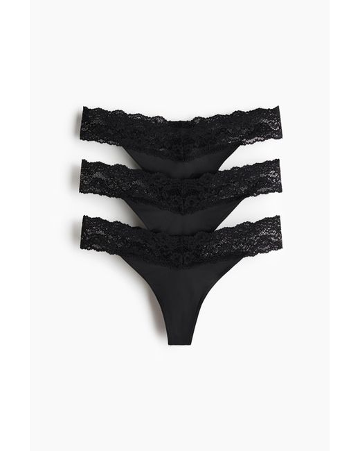 H&M Set Van 3 Strings Van Microvezel En Kant in het Black