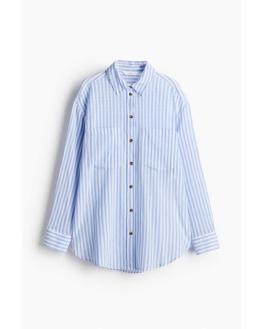 H&M Katoenen Overhemdblouse in het Blue