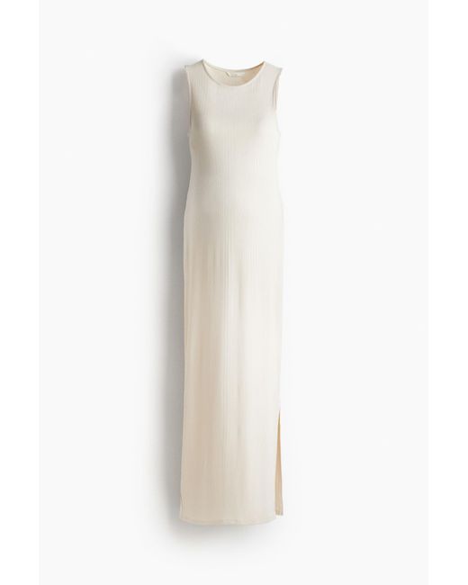 H&M White MAMA Geripptes Kleid