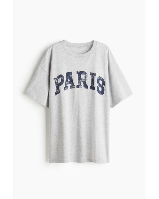 H&M White Oversized T-Shirt mit Print
