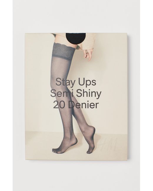 LUXURY Black Thigh High Wide Lace Top Stockings Hold Ups Sheer 20 den Semi Matte