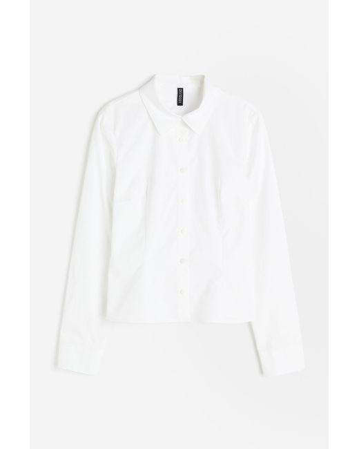 H&M White Figurbetonte Bluse aus Popeline