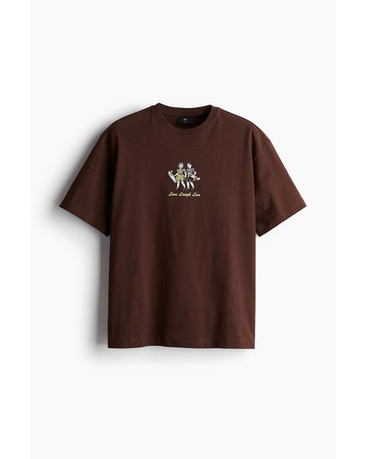 H&M Bedrucktes T-Shirt in Loose Fit in Brown für Herren