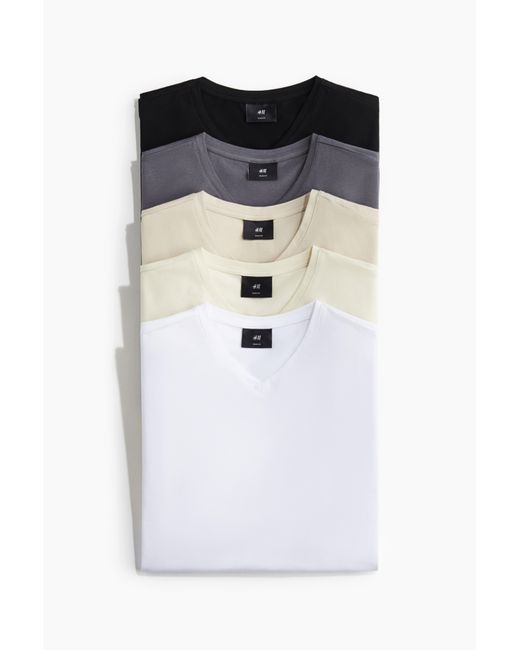 H&M Set Van 5 T-shirts Met V-hals in het Black voor heren