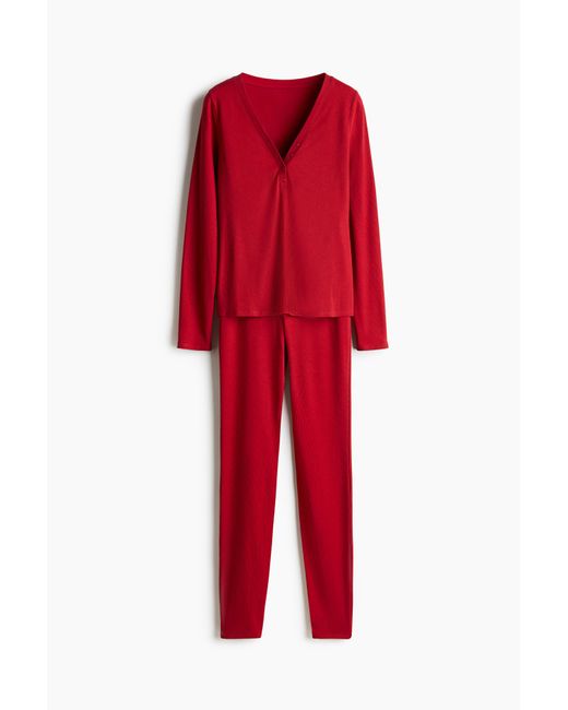 H&M Red Gerippter Jerseypyjama