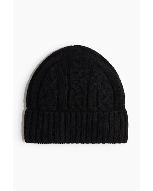 H&M Beanie mit Zopfmuster in Black für Herren