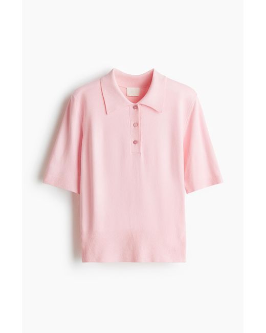 H&M Fijngebreid Poloshirt in het Pink