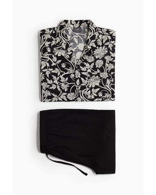 H&M Pyjama mit Oberteil und Shorts in Black für Herren