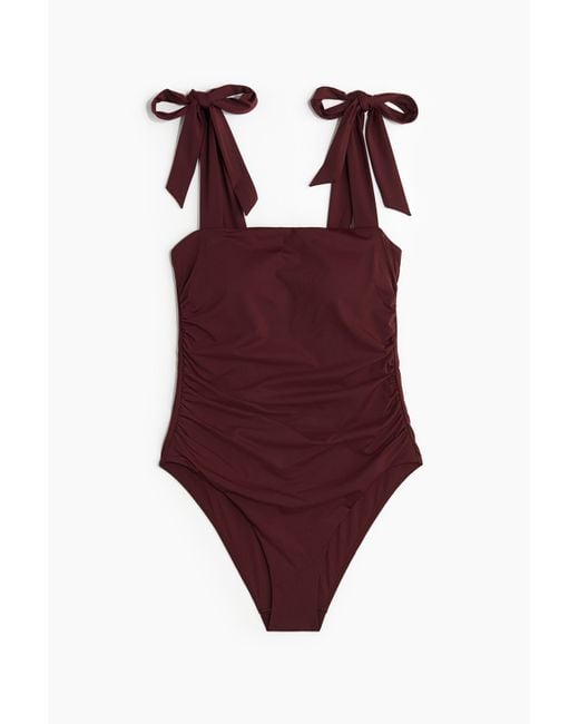 H&M Purple Badeanzug mit Bindeträgern und wattierten Cups