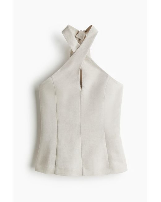 H&M Haltertop Van Linnenmix in het White