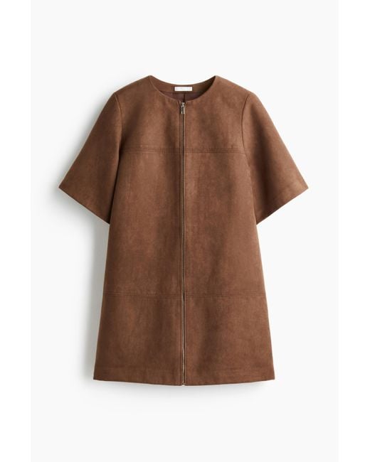 H&M Brown Etuikleid mit Frontreißverschluss