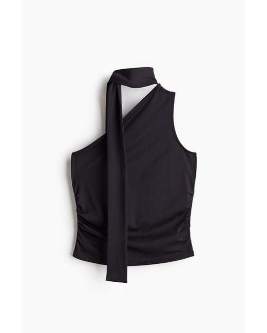 H&M Gedrapeerde One-shouldertop in het Black