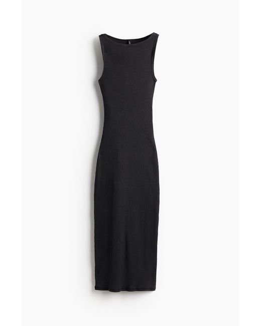 H&M Black Geripptes Bodycon-Kleid