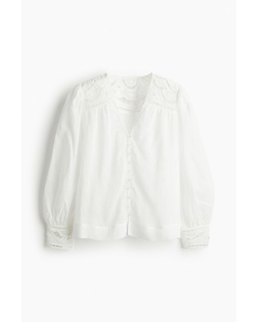H&M Ramie Blouse Met Borduursel in het White