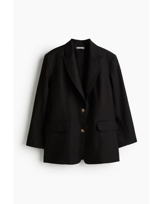 H&M Black Oversized Blazer aus Leinenmix