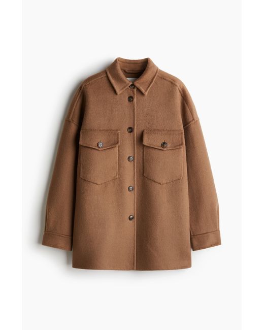 H&M Brown Handgefertigtes Shacket aus Wollmix
