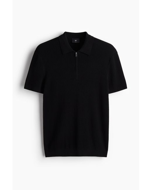 Polo Slim Fit Avec Col Zippé H&M pour homme en coloris Black