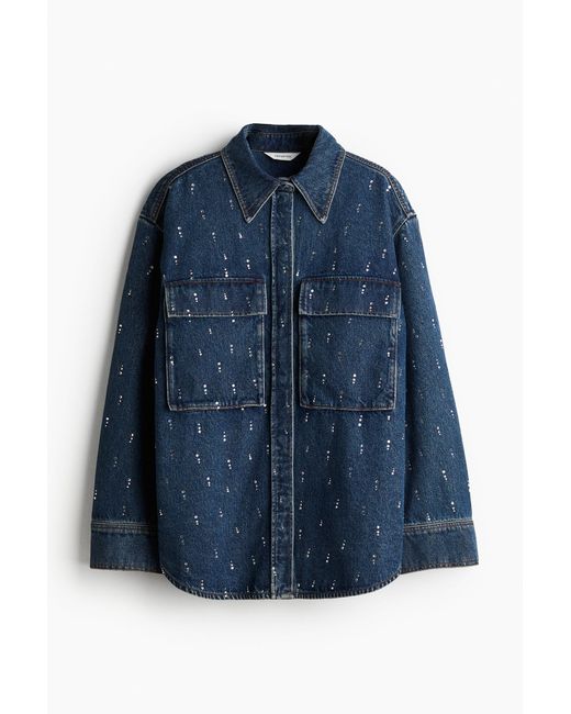 H&M Blue Jeansbluse mit Strassverzierung
