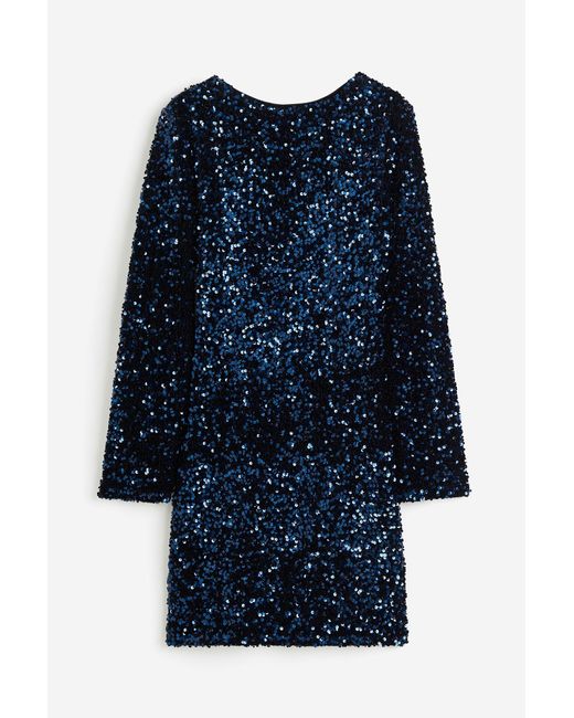 H&M Blue Paillettenkleid mit tiefem Rückenausschnitt