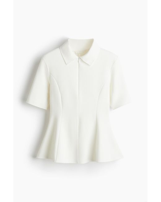 H&M White Interlock-Shirt mit Kragen