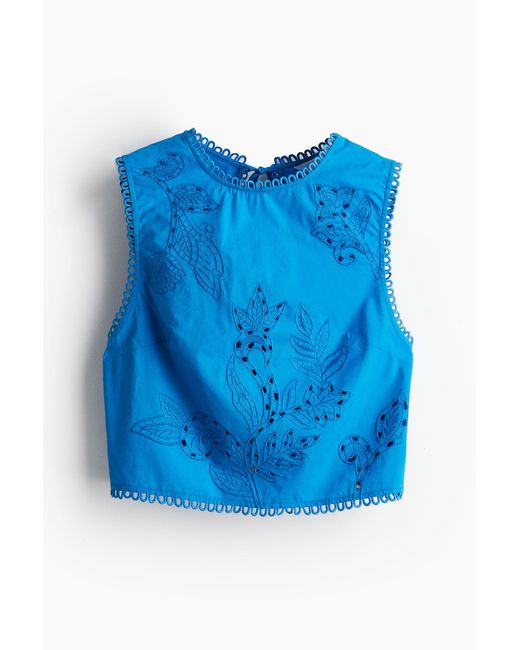 Top avec broderie anglaise H&M en coloris Blue