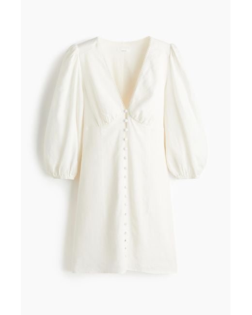 H&M White Kleid aus Leinenmix