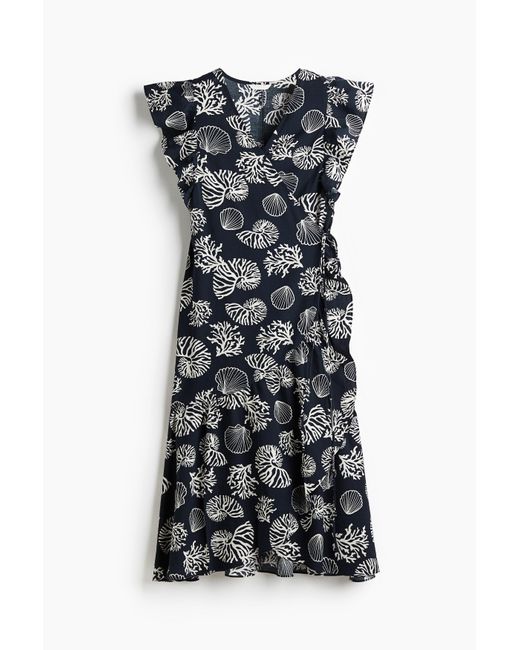 H&M Black Gemustertes Wickelkleid
