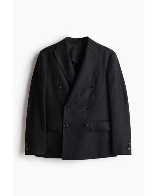 H&M Relaxed Fit Double-breasted Linen-blend Jacket in het Black voor heren