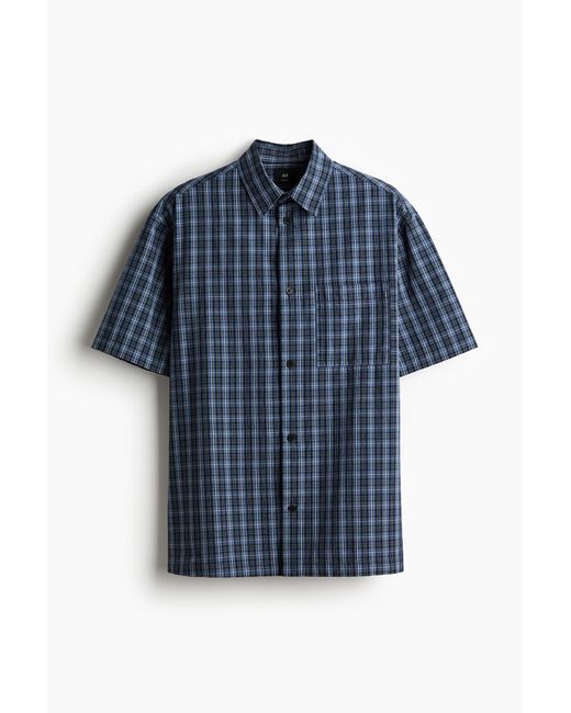 H&M Kurzarmhemd in Loose Fit in Blue für Herren