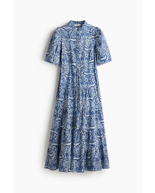 H&M Blue Langes Baumwollkleid