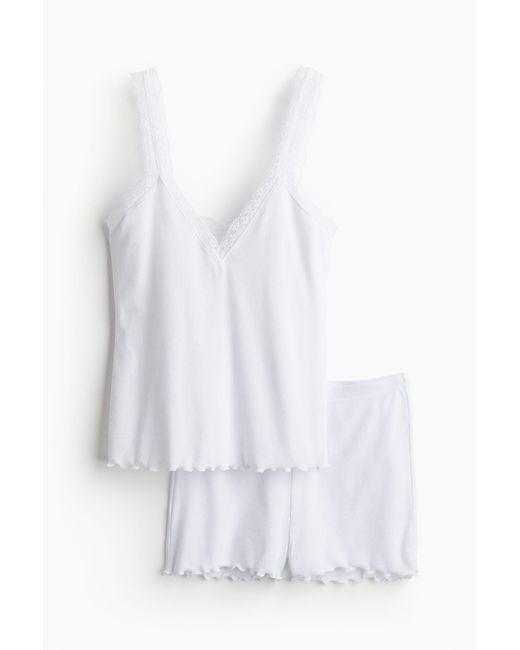 H&M Pyjamatop En -short in het White