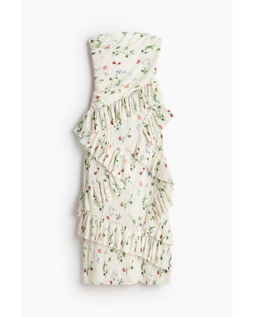 H&M White Bandeau-Kleid mit Volants