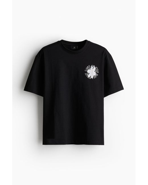 H&M Bedrucktes T-Shirt in Loose Fit in Black für Herren
