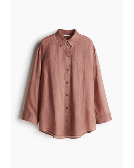 H&M Pink Oversized Bluse aus Ramie