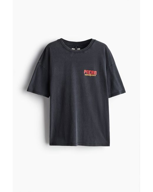 H&M Oversized T-shirt Met Print in het Black