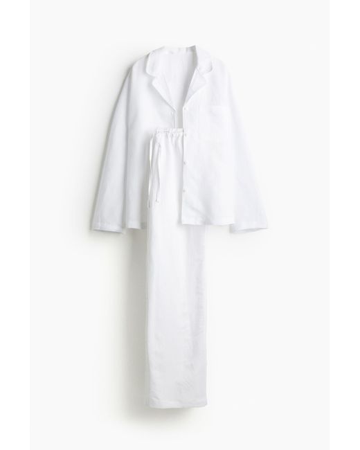 H&M Pyjama Van Linnenmix in het White