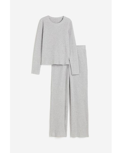 H&M Gray Pyjama mit Waffelstruktur