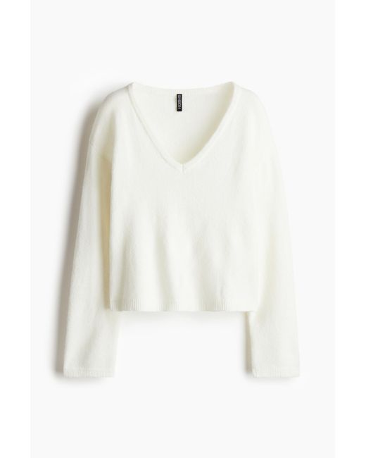 H&M Fijngebreide Trui Met V-hals in het White