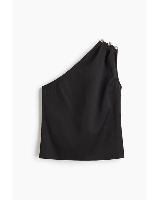 H&M Black One-Shoulder-Top mit Zierknöpfen