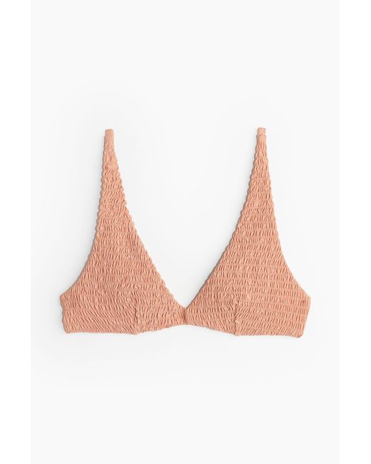 H&M Natural Gesmoktes Triangel-Bikinitop