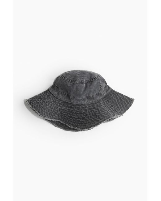 H&M Gray Bucket Hat aus Baumwolle mit Fransenkante