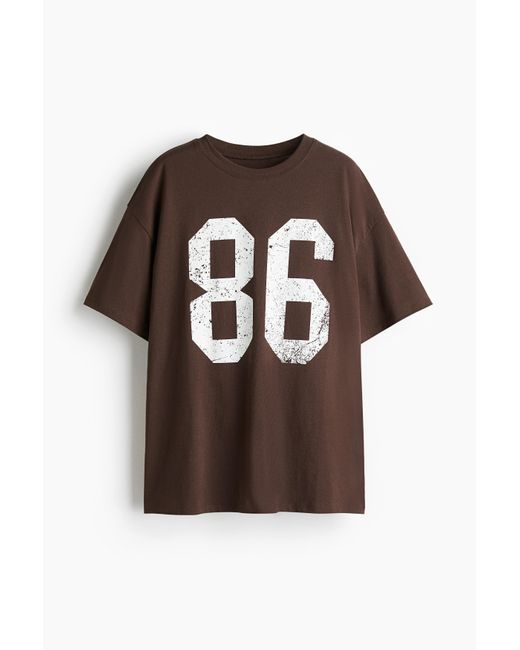 H&M Brown Oversized T-Shirt mit Print