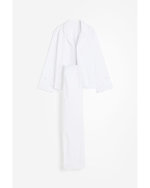 H&M White Pyjama mit Broderie Anglaise