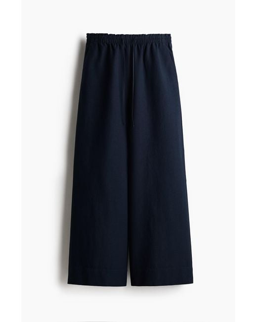 H&M Blue Weite Hose aus Leinenmix