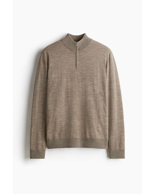 Pull Regular Fit En Laine Mérinos Avec Col Zippé H&M pour homme en coloris Brown